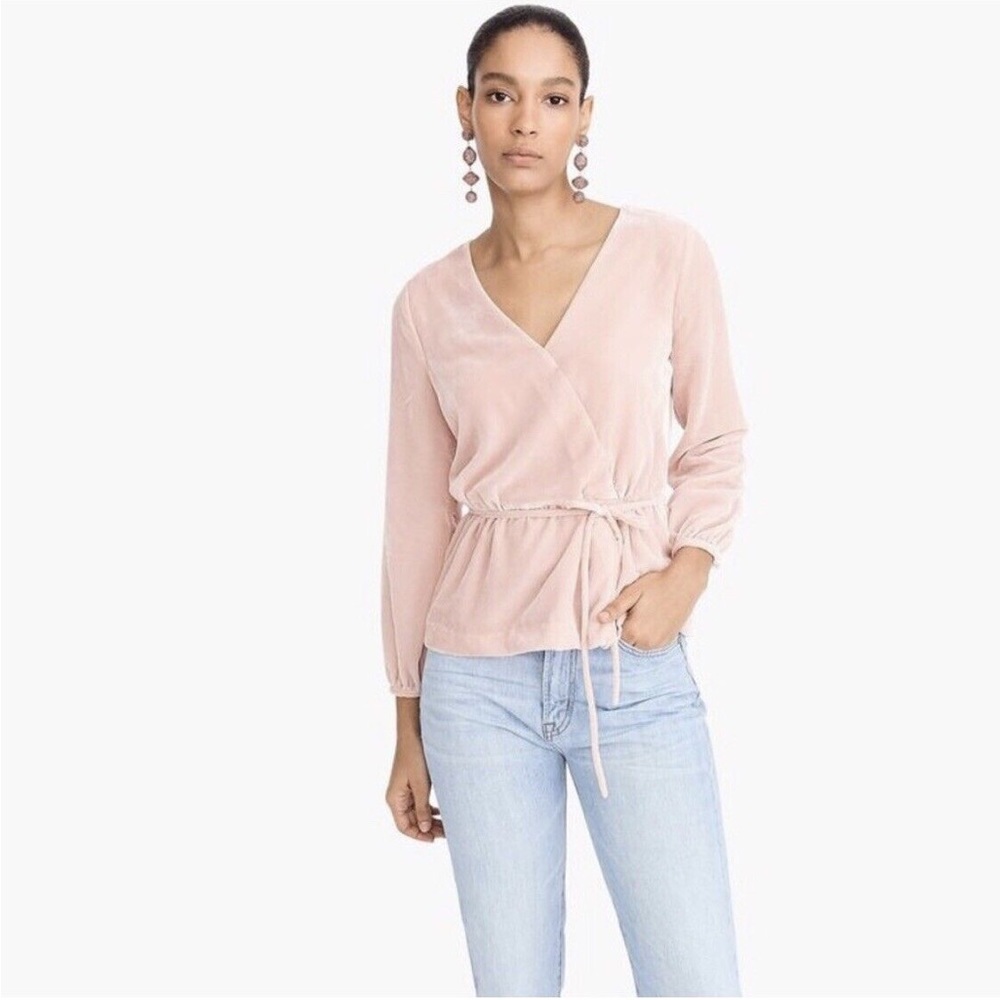 J.Crew Pink Faux-wrap Top In Drapey Velvet